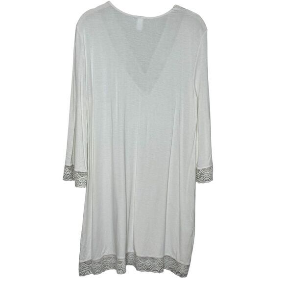 Eberjey Nightgown Womens Small Ivory Lace Trim V Neck 3/4 Sleeve Sleep Shirt - Picture 2 of 8